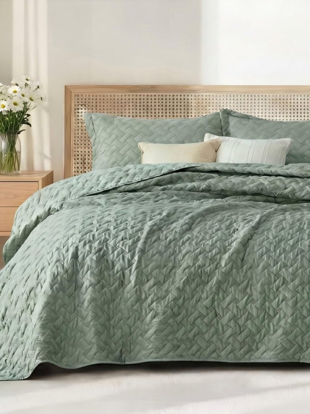 King Size Quilt, Lightweight Comforter Set, Sage Green Bedspread